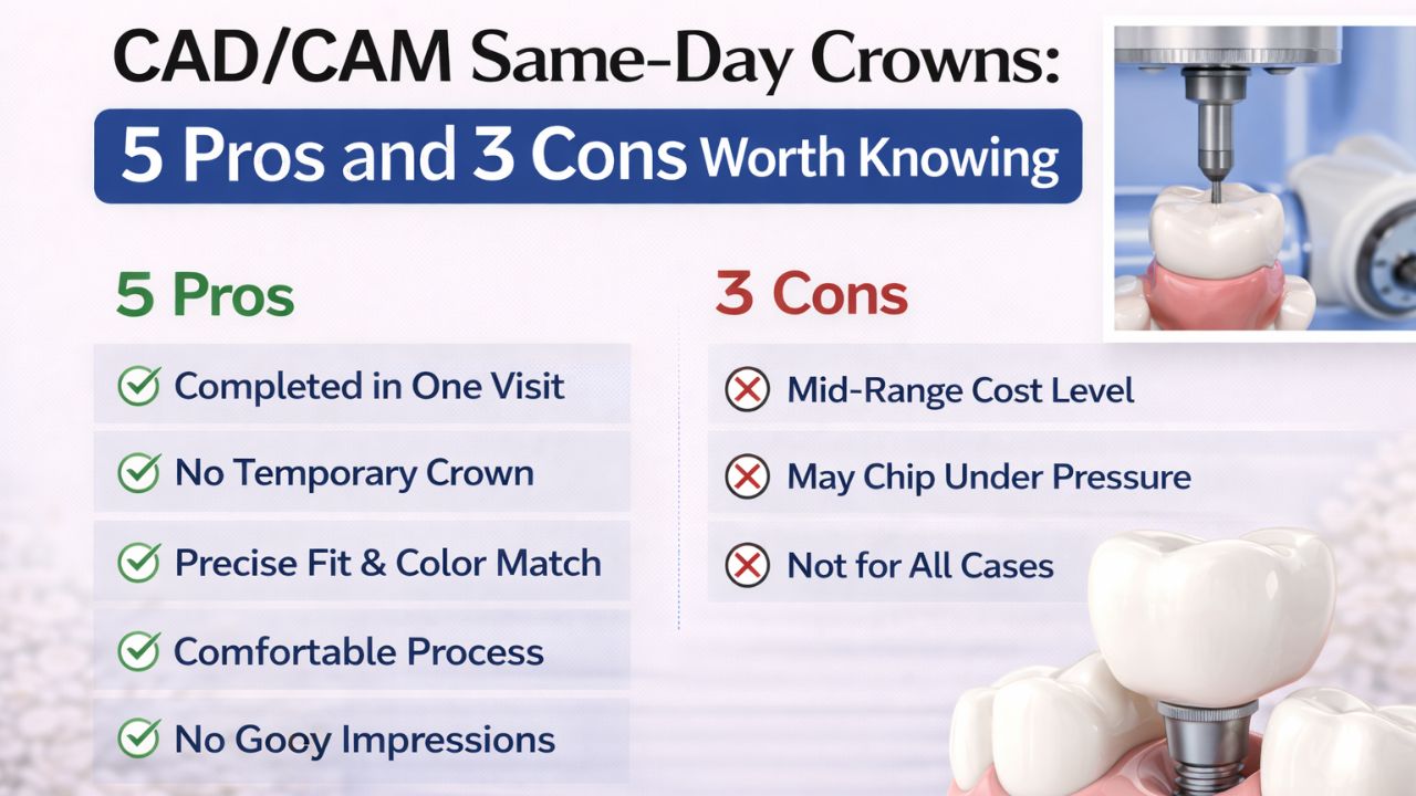 CAD/CAM Same-Day Crowns: 5 Pros and 3 Cons Worth Knowing