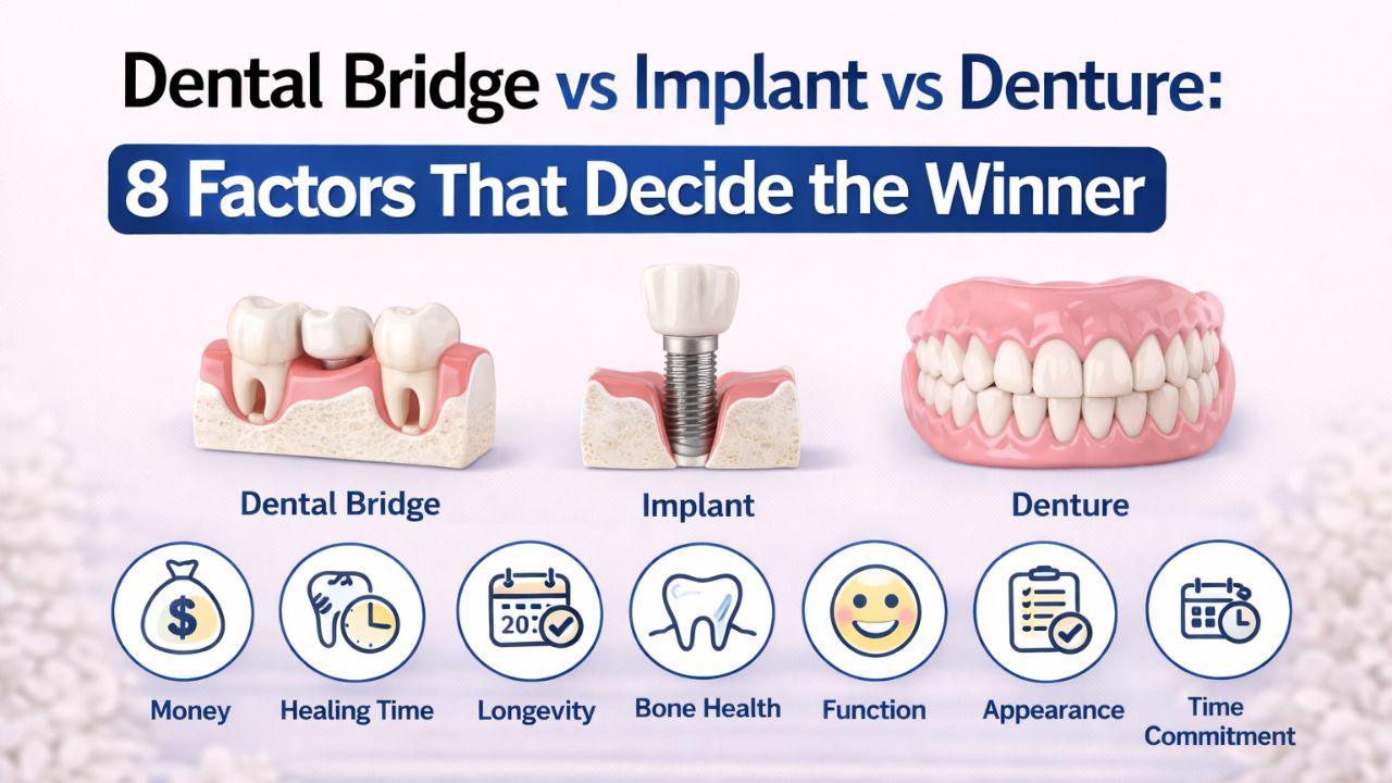 Dental Bridge vs Implant vs Denture: 8 Factors That Decide the Winner